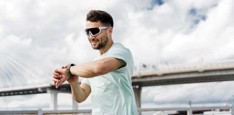 man wearing sports glasses