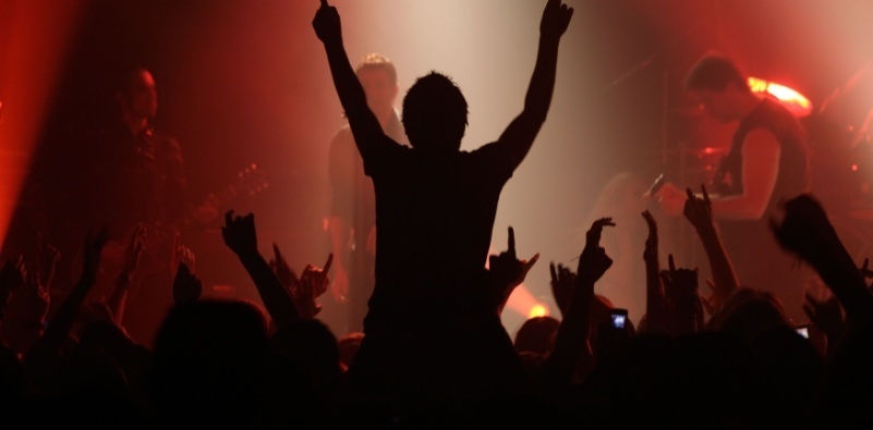 Live concert - the band and the crowd.]